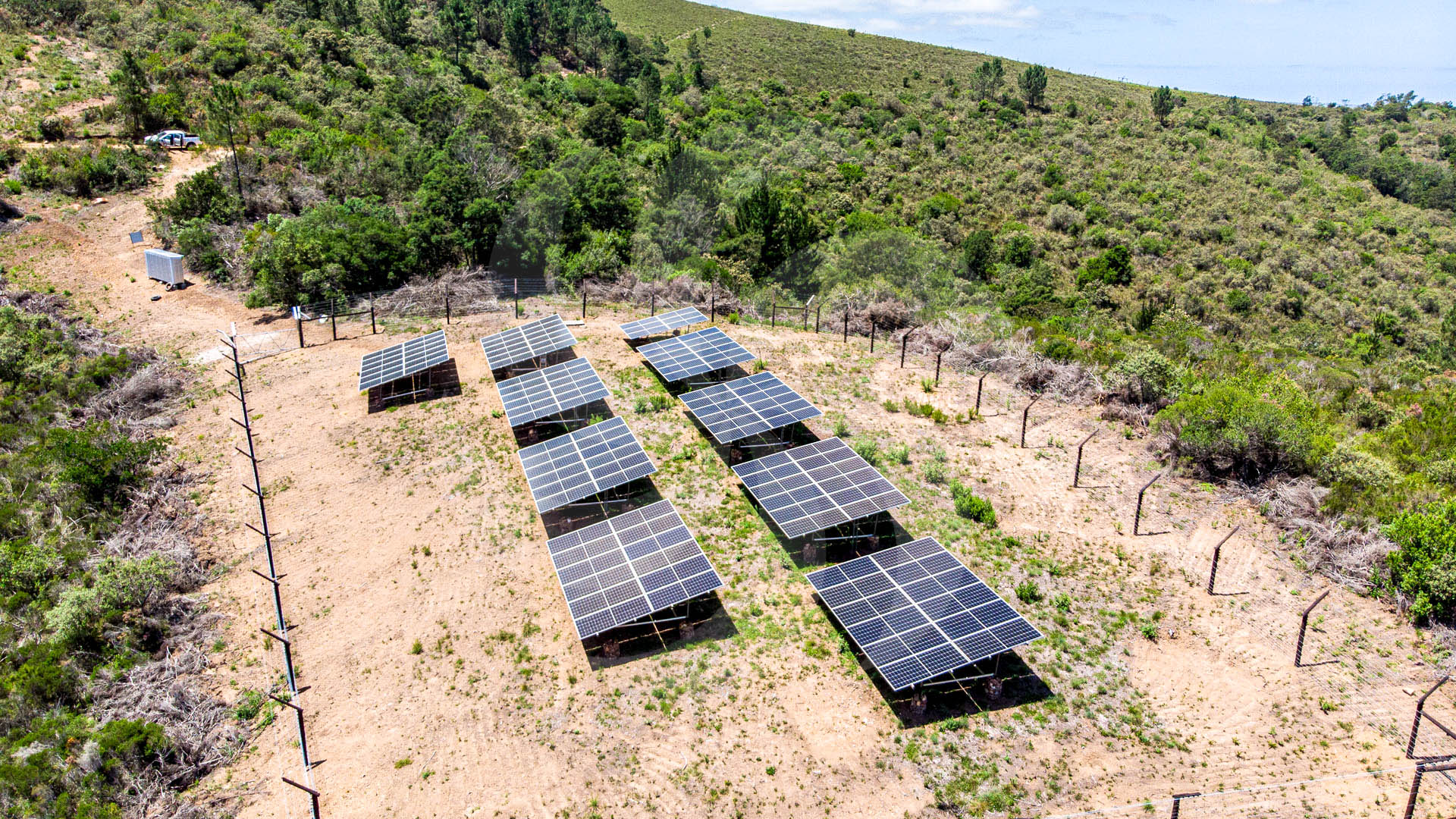 Commercial Solar System image of 100 kWp Solar panels array of a grid-tied commercial installation completed for Mungo Mills in Plettenberg Bay, the Garden Route